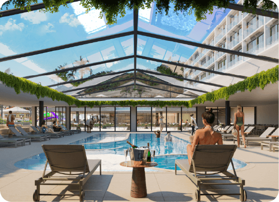 Piscinas cobertas e descobertas aquecidas.